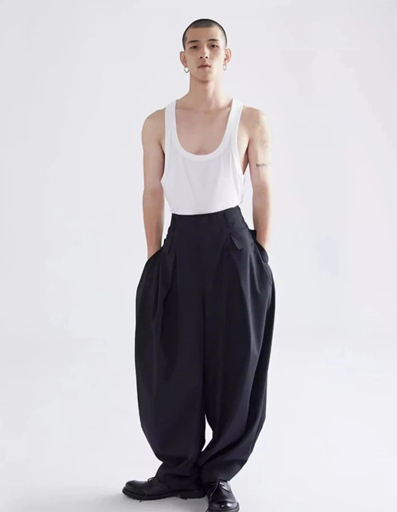 Loose Casual Black Lantern Baggy Pants