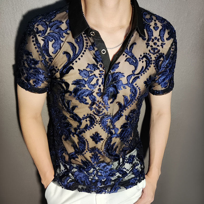 Transparent Retro Floral Polo Shirt