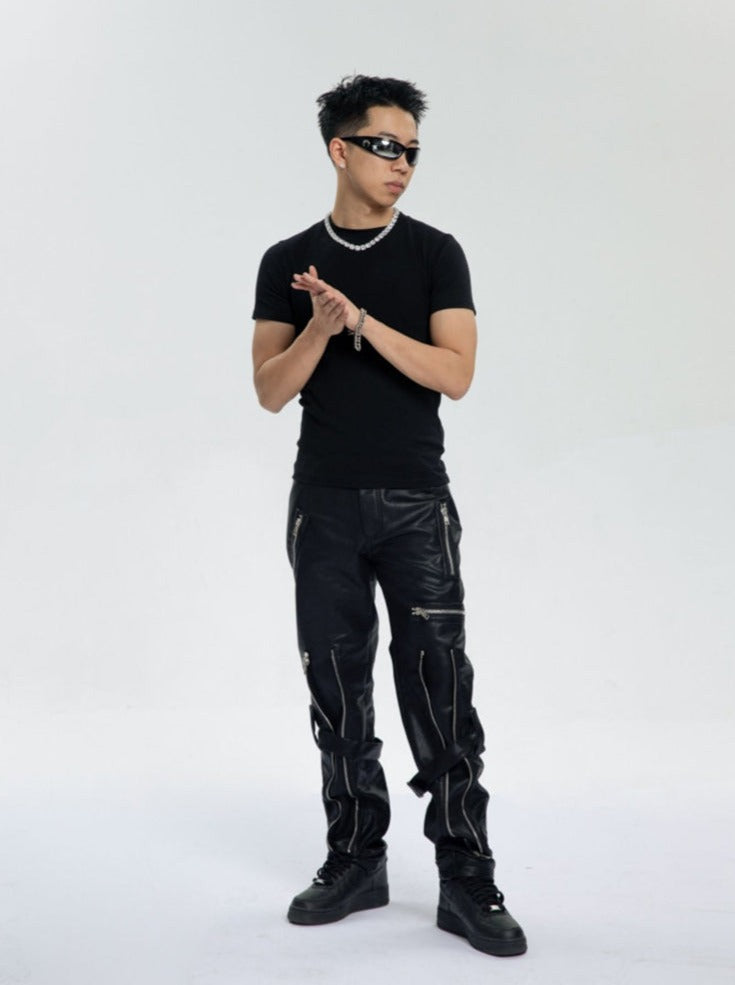 Black Pu Leather Zipper Pants