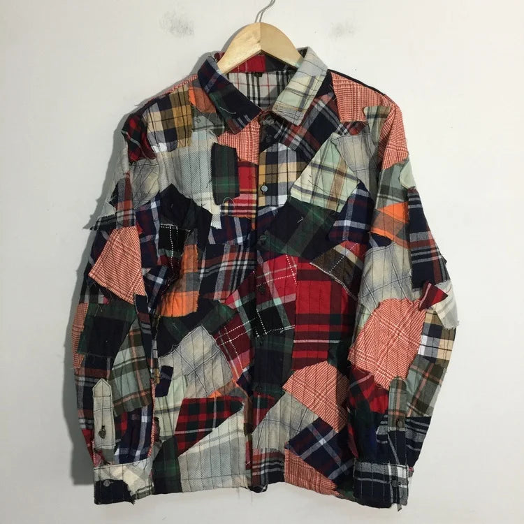 Patchwork Plaid Contrast Color Loose Shirt