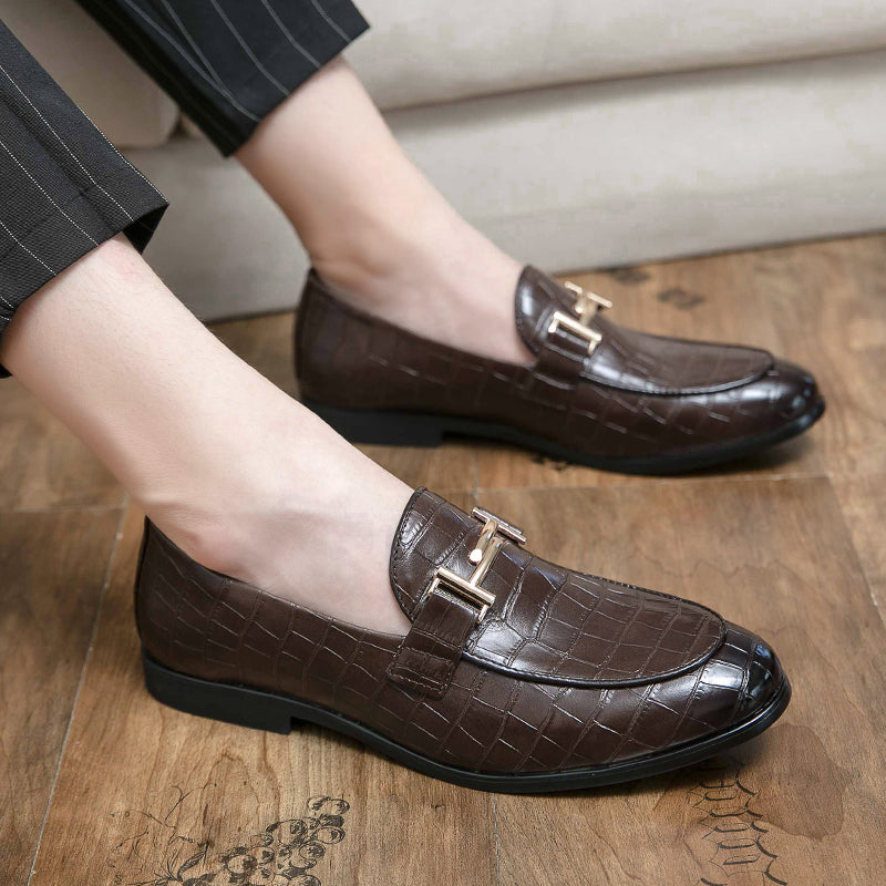 Crocodile Pattern Metal Appliques Dress Loafers Shoes