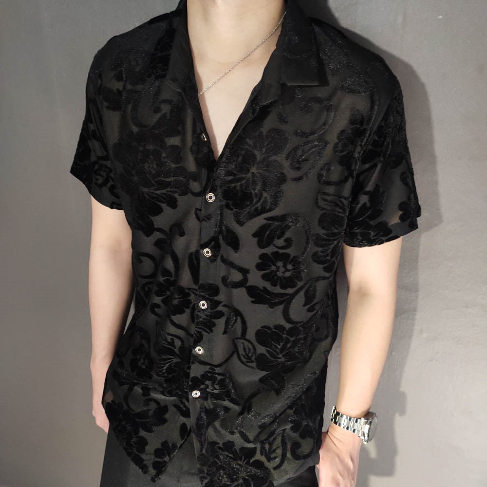 Peony Flower Pattern Velvet Shirt