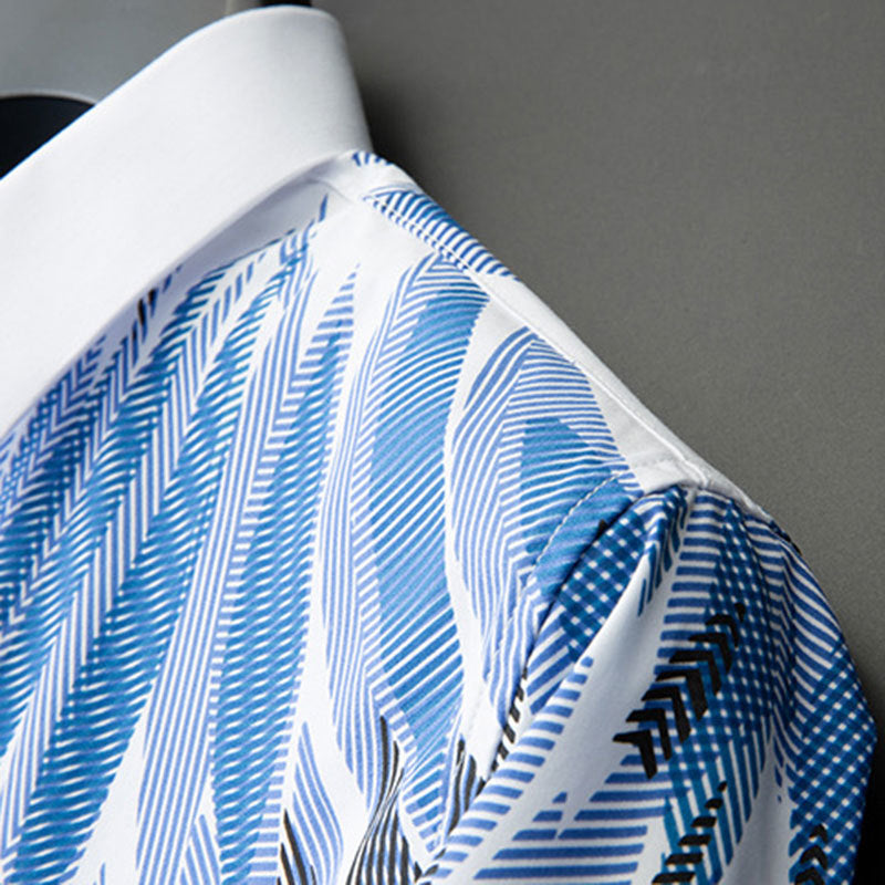 Casual Blue Printed Polyester Shirt