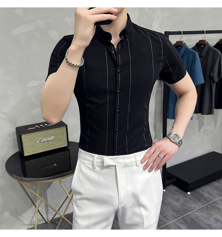 Stripe Polyester Casual Shirt