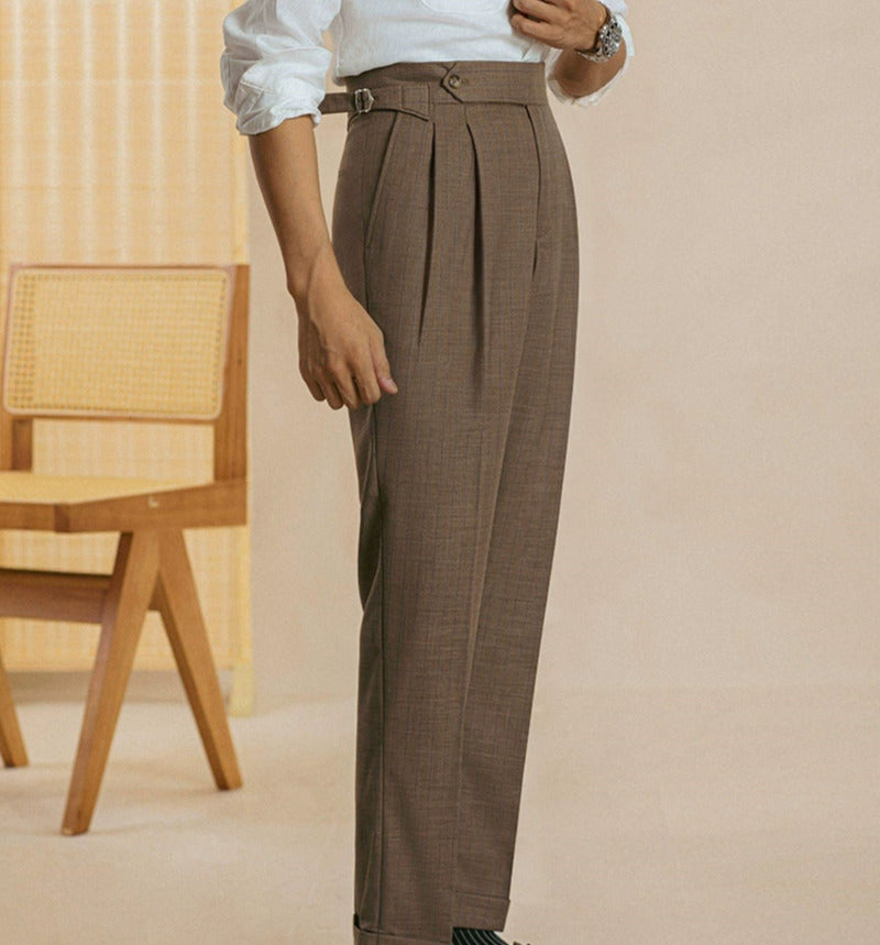 Polyester Striped Flat Front Trousers