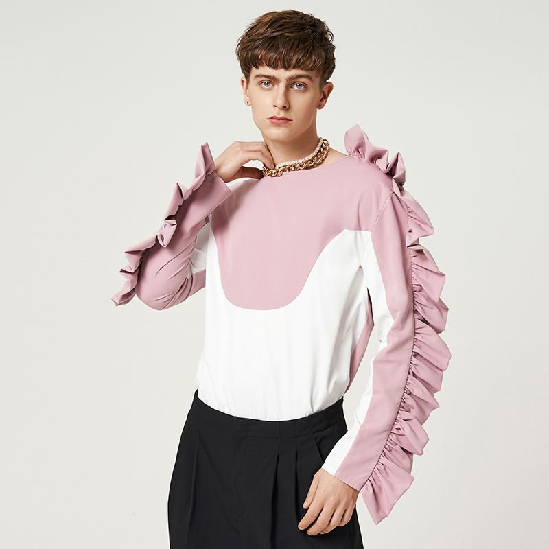 Solid Long Sleeve Ruffles T-Shirt