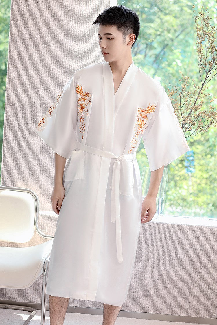 Embroidery Dragon Sleepwear Silk Robe