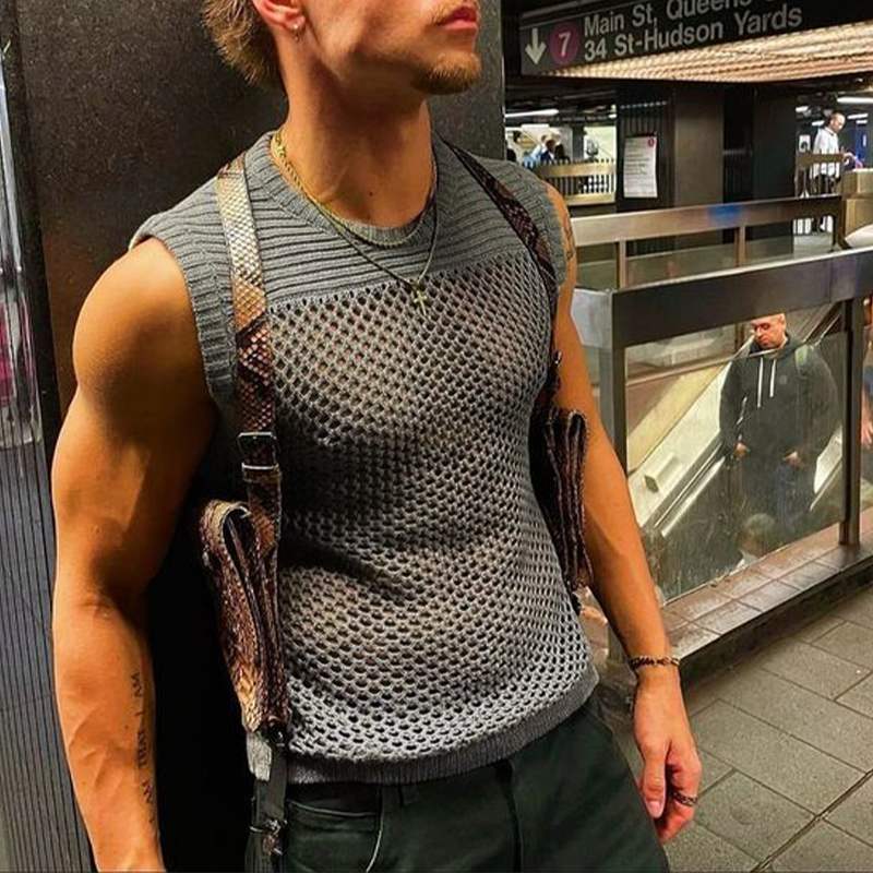 Grey Transparent Breathable O-Neck Tank Top