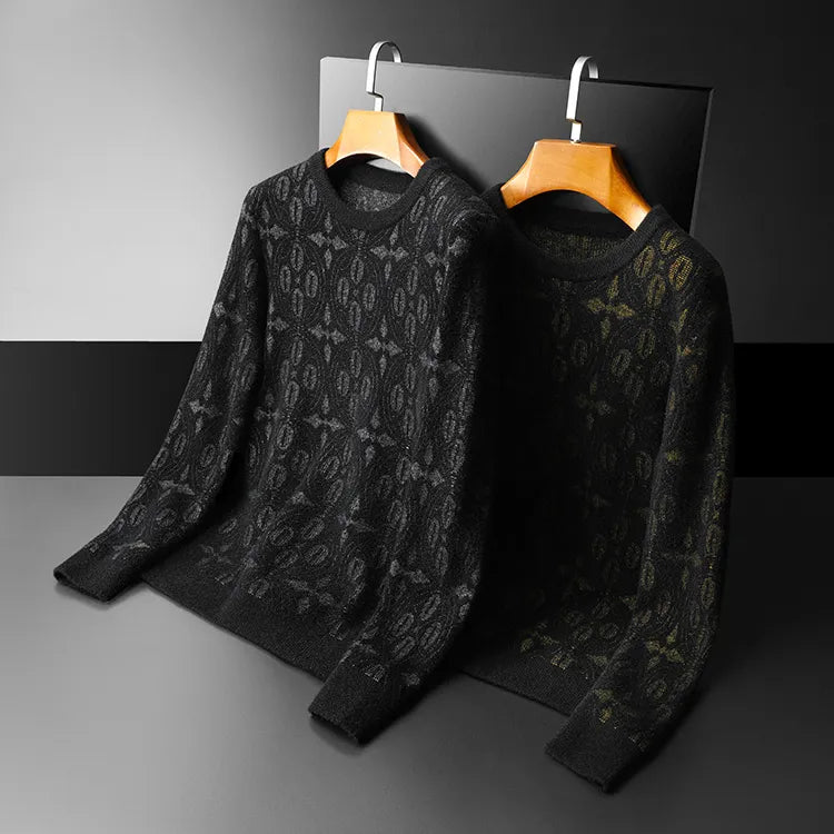 Black Geometric Printed Long Sleeve Sweater