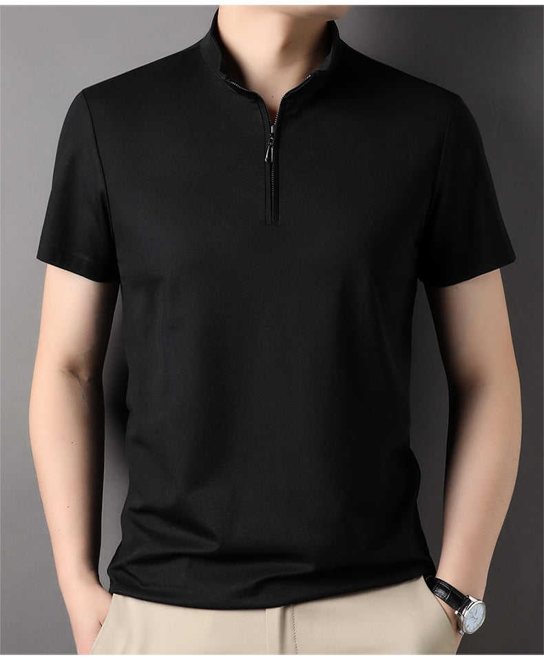 Casual Summer Solid Color Zipper Polo Shirt