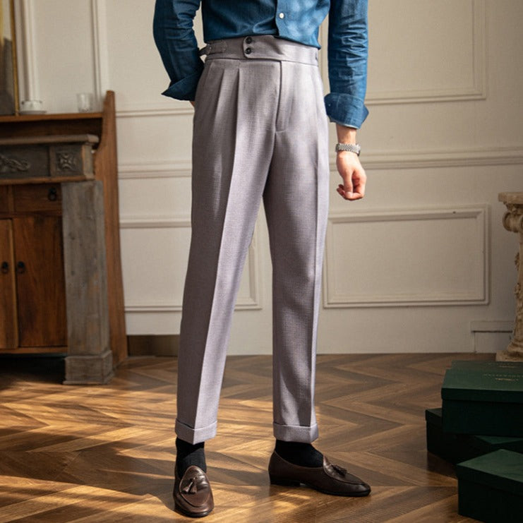 Solid Cotton Mid Waist Trousers