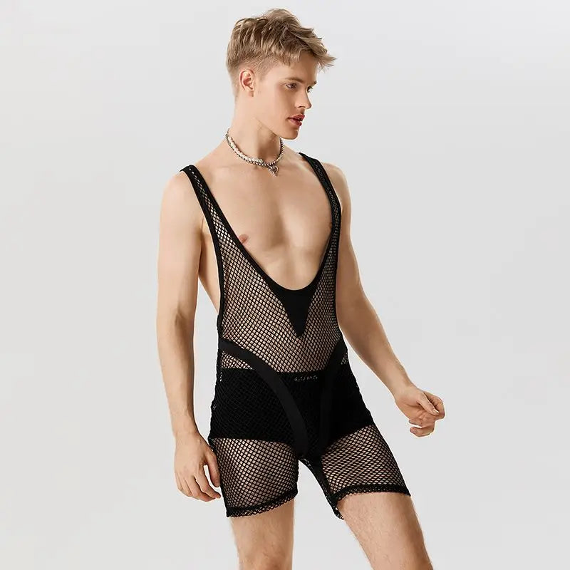 Mesh Patchwork Transparent O-neck Romper