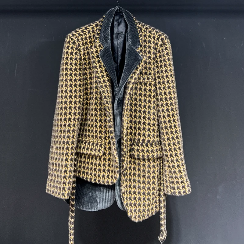 Thick Fake Two Pieces Yellow Blazer