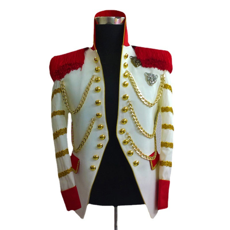 White Steampunk Stand Collar Blazers