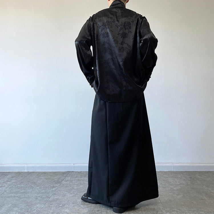 Chinese Pleated Stand Collar Shirt