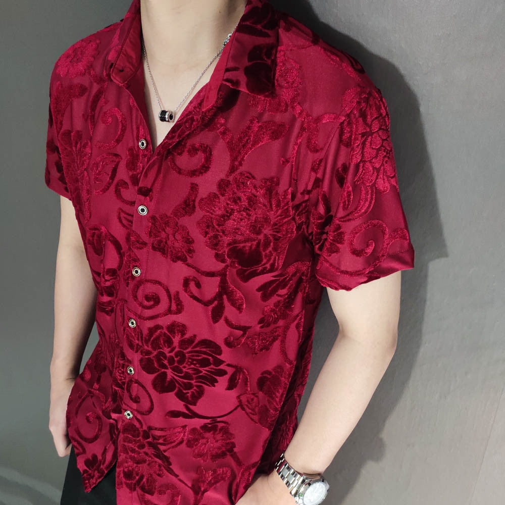 Peony Flower Pattern Velvet Shirt