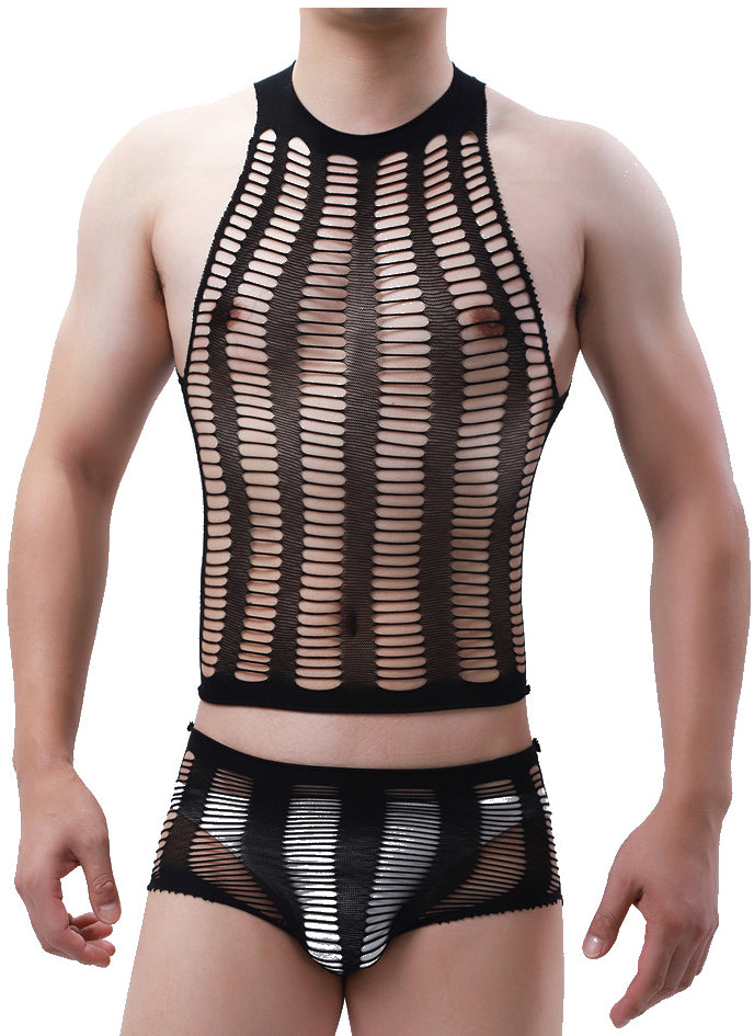 Full Hollow-Out Tank Top Brief Underwear Set