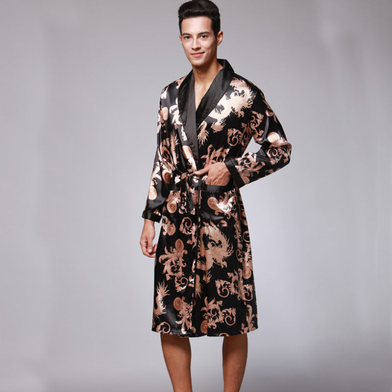 Print Pattern Men Bathrobes Kimono Robes Pajama Sets