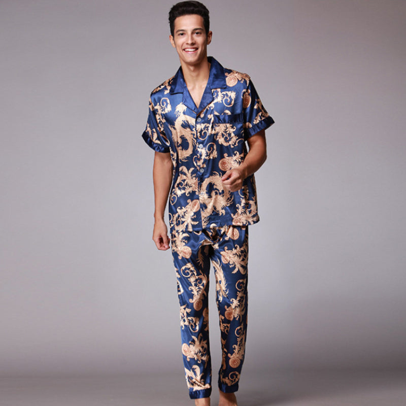 Chinese Dragon Printed Satin Silk Men Pajamas Set - FanFreakz