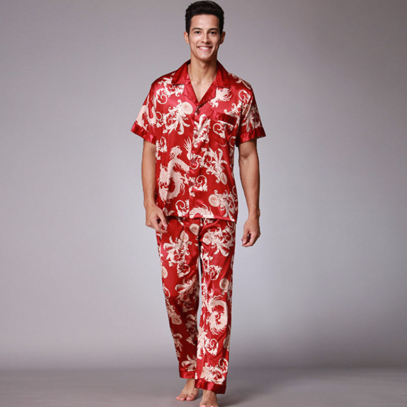 Chinese Dragon Printed Satin Silk Men Pajamas Set - FanFreakz