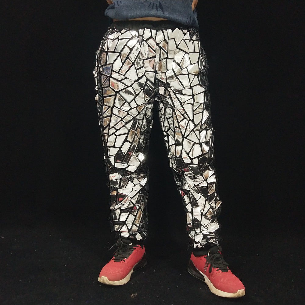 Shiny Silver Patchwork Harem Pants