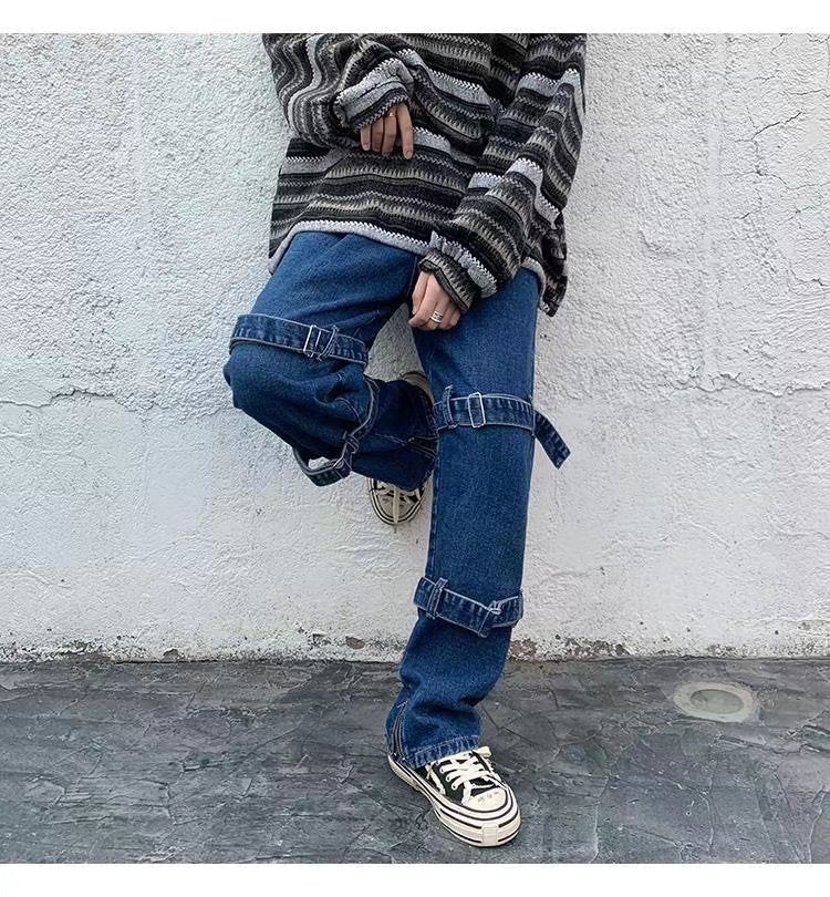 Buckle Solid Loose Jeans