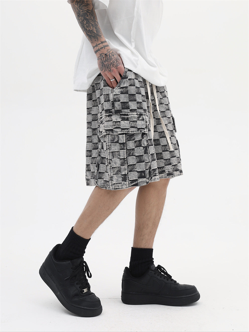 Checkered Hip Hop Polyester Men Short