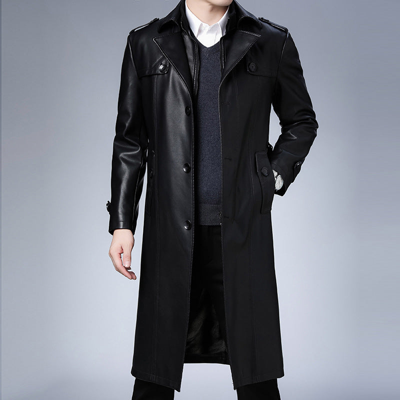 Solid Black Zipper Leather Coat