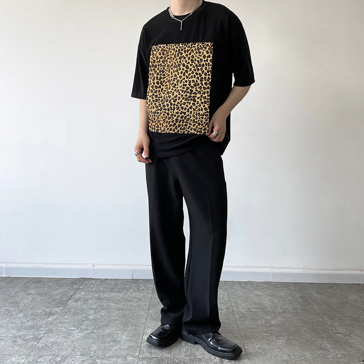 Leopard Patch Design Round Neck T-Shirt