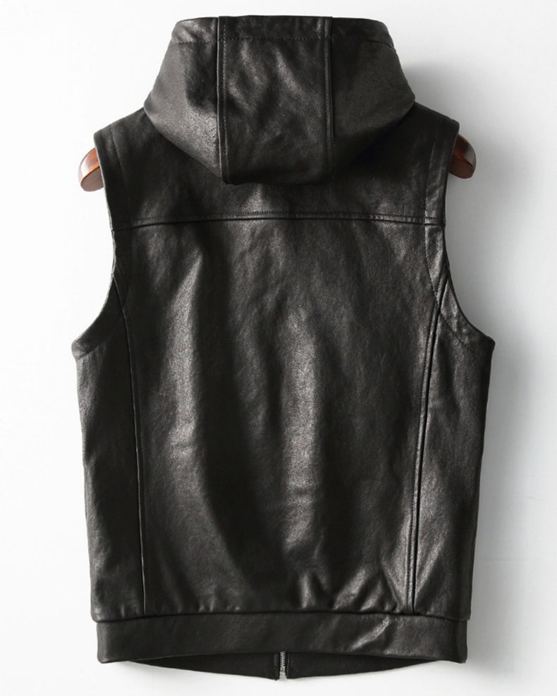 Solid Black Hooded Zipper Vest