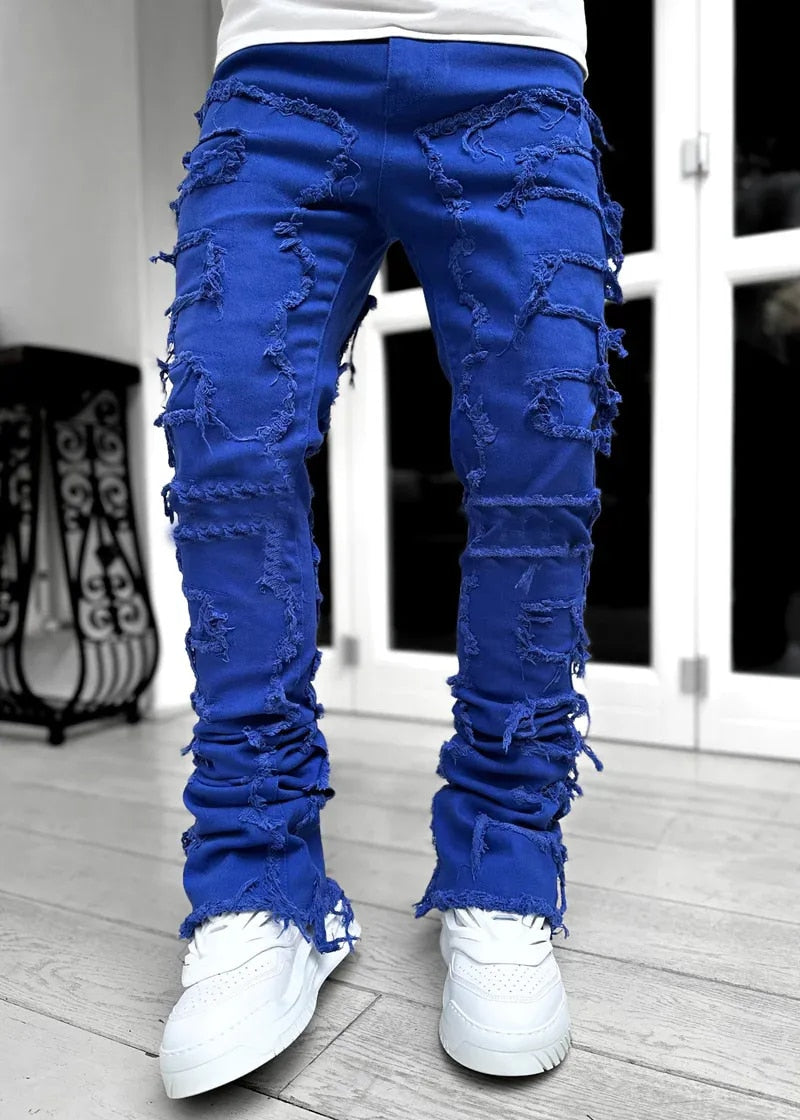 Fashion Streetwear Patchwork Bright Color Jeans