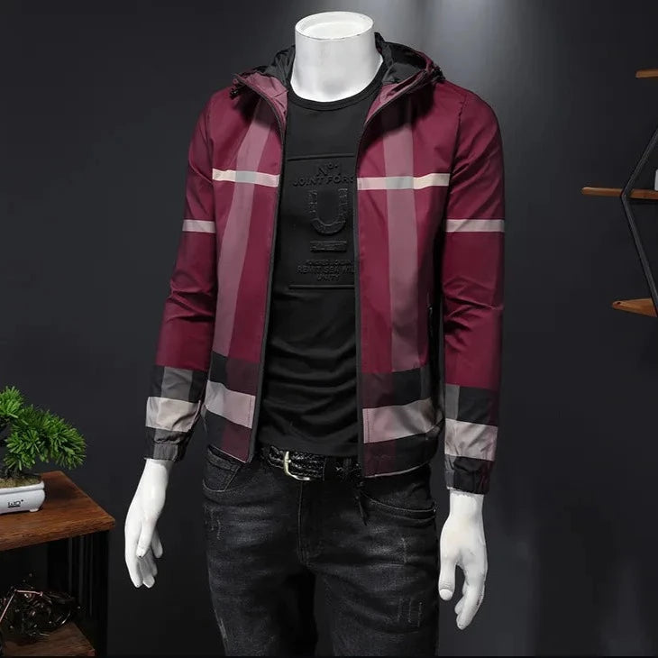 Plaid Pattern Hooded Zipper Jacket