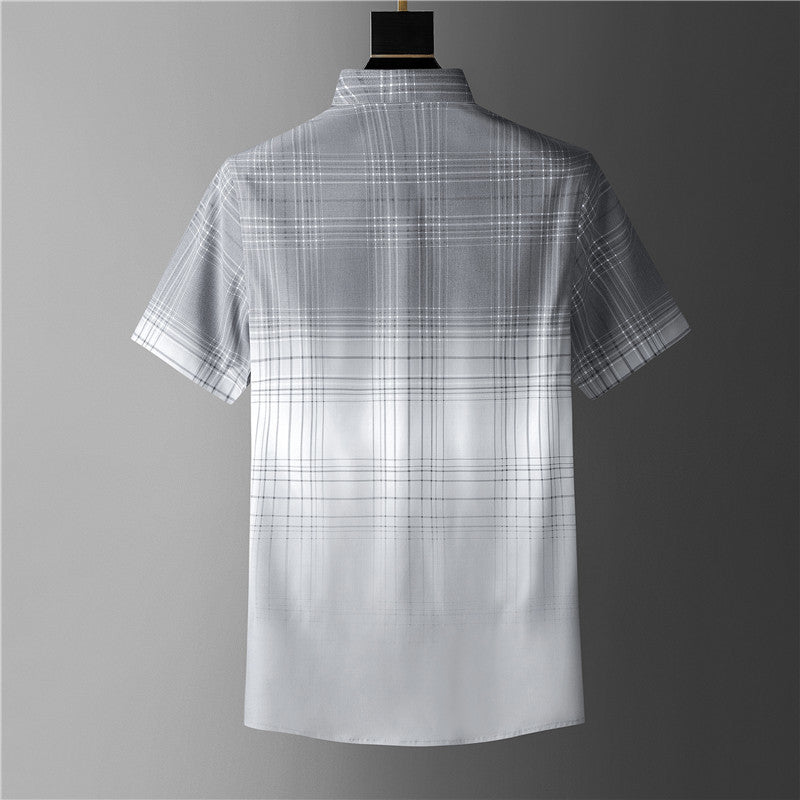 Gradient Plaid Pattern Polyester Shirt