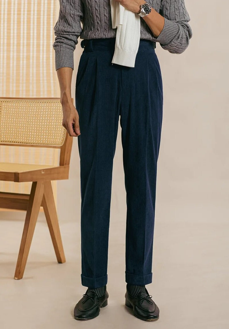 High Waist Side Buckle Corduroy Trousers