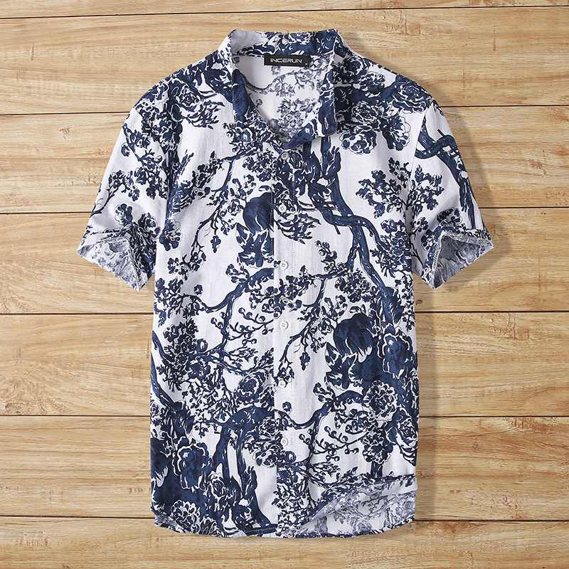 Geometric Printing Cotton Short Sleeve Shirt