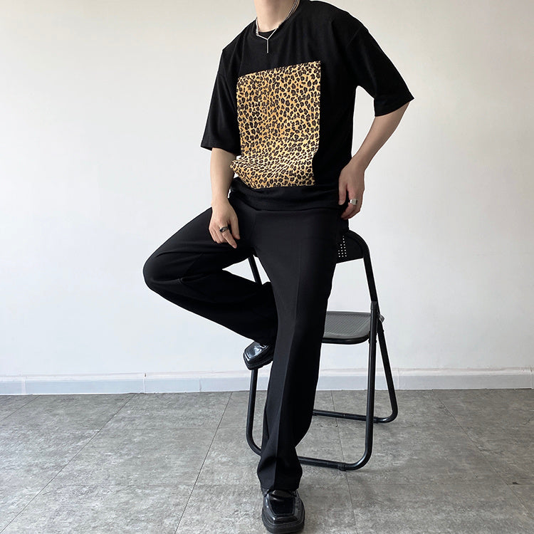 Leopard Patch Design Round Neck T-Shirt