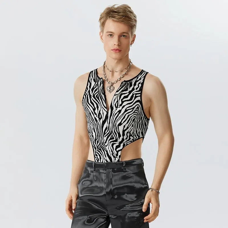 Animal Printing O-neck Sleeveless Bodysuit