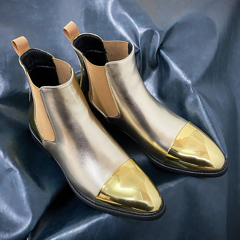 Solid Gleaming Gold Ankle Chelsea Boots