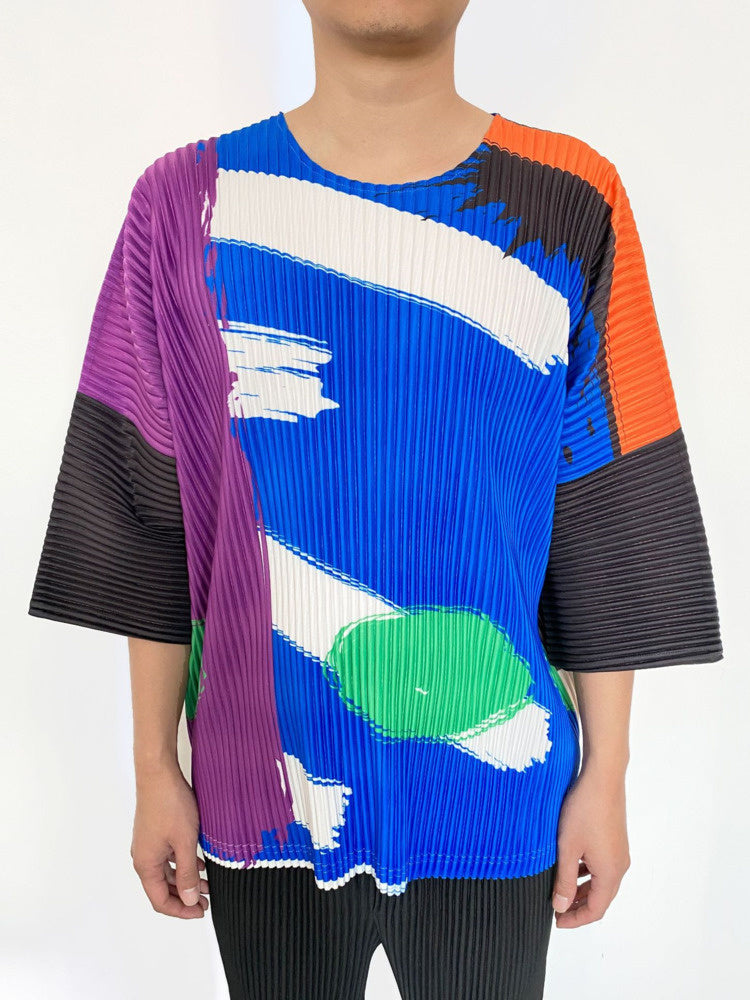 Colorful Pleated Loose T-Shirt