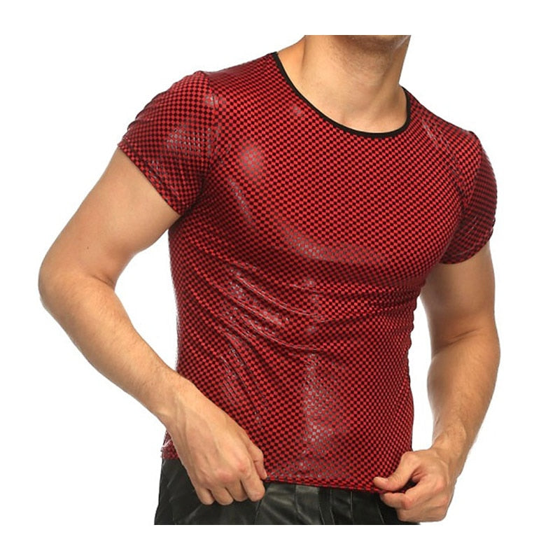 Fine Checkered Faux Leather T-Shirts