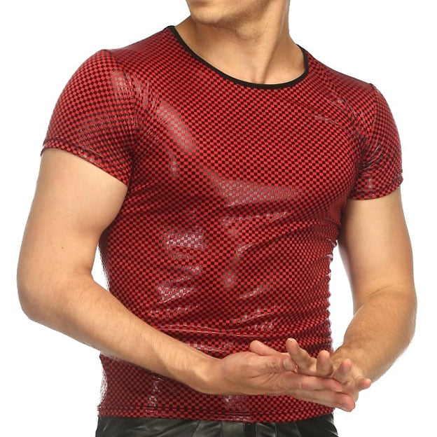 Fine Checkered Faux Leather T-Shirts