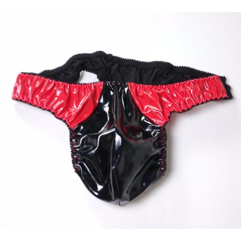 Solid Center Black Red Polyester Men's Brief