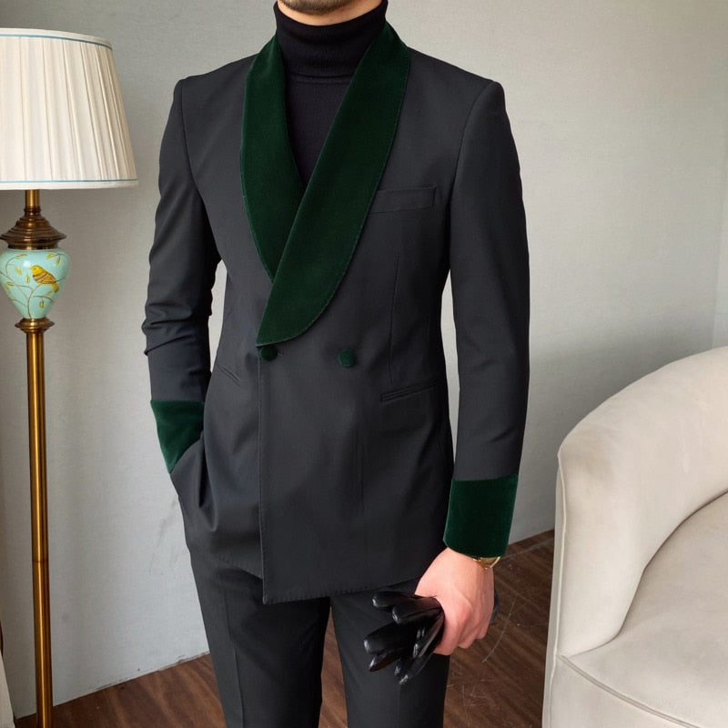 Groom Banquet Velvet Collar Slim Suit