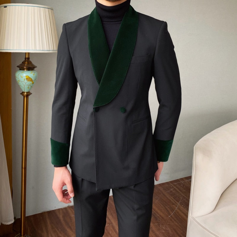 Groom Banquet Velvet Collar Slim Suit