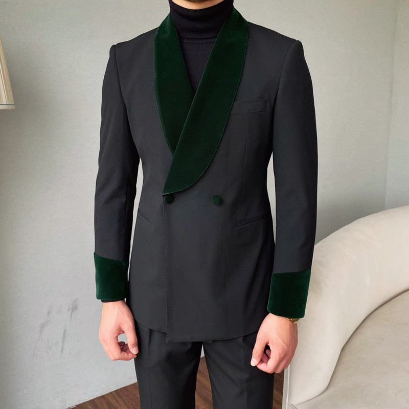 Groom Banquet Velvet Collar Slim Suit