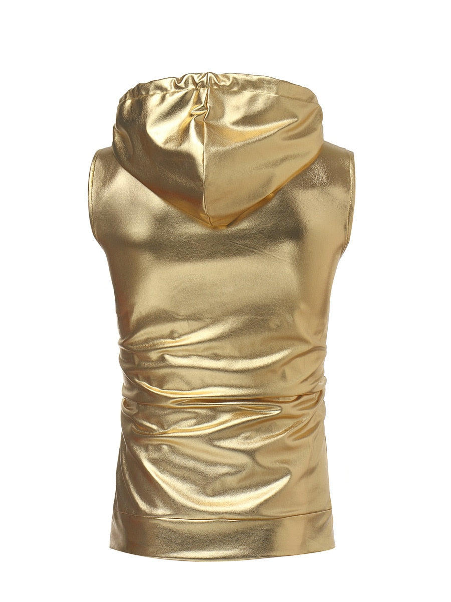 Mono Color Shiny Hooded Tank Top