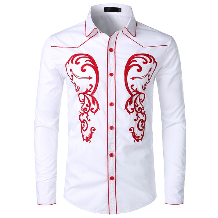 Casual Embroidered Western Style Men Long Sleeves Shirt