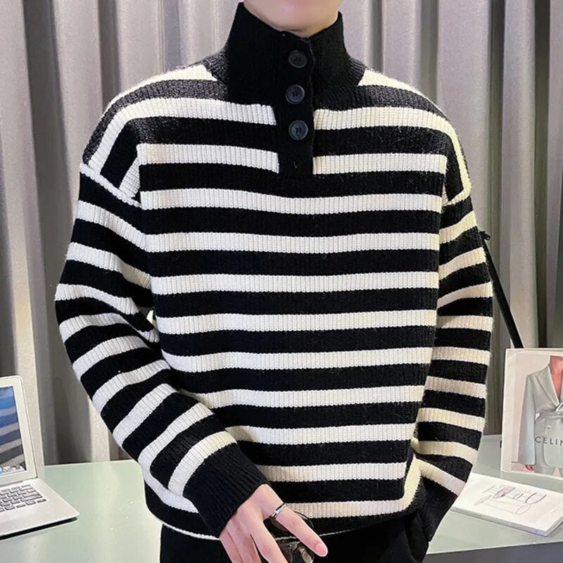 Turtleneck Contrast Stripe Knitted Sweater