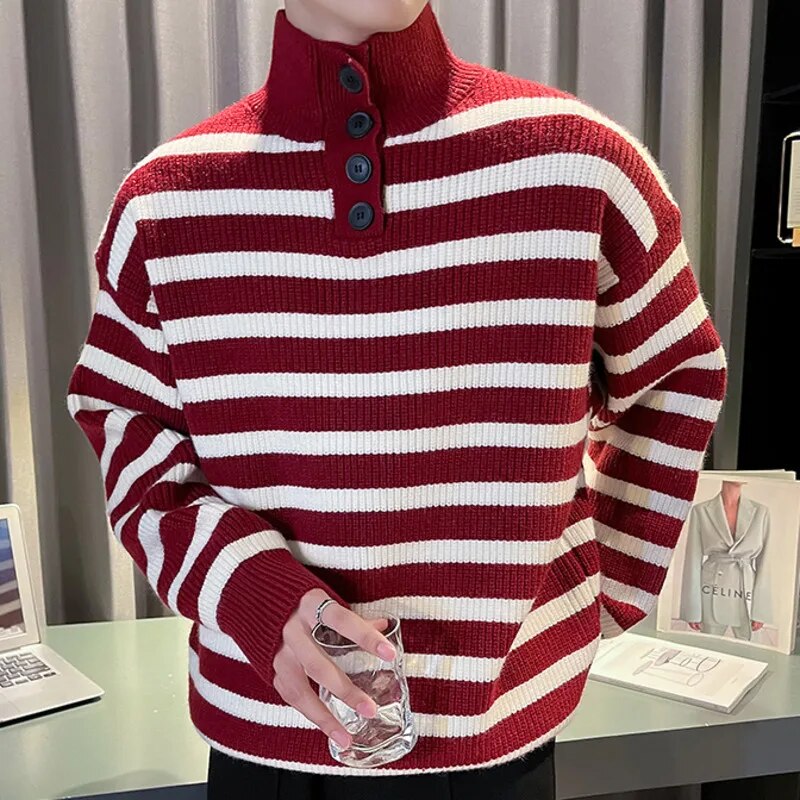 Turtleneck Contrast Stripe Knitted Sweater