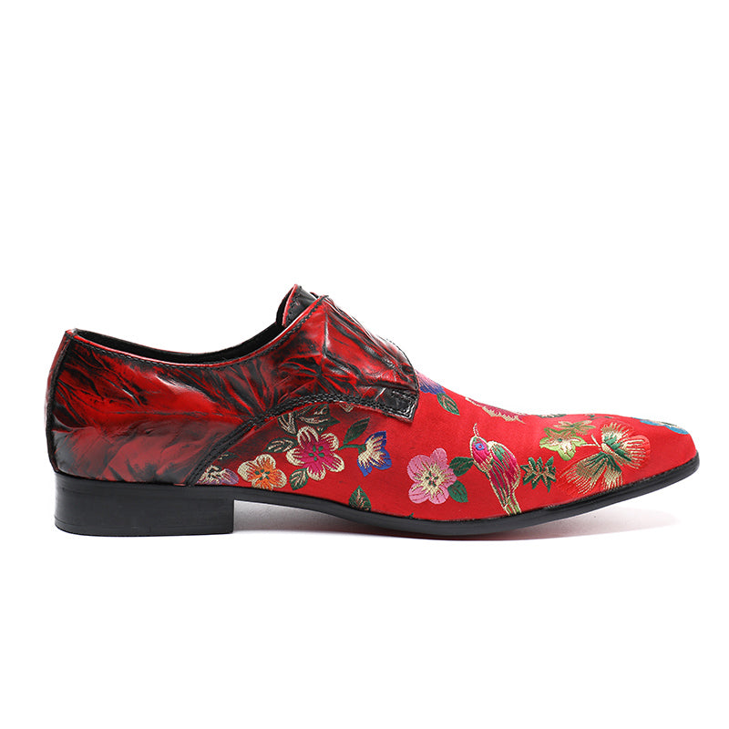 Patchwork Leather and Embroidery Fabric Men Monk Strap Shoes